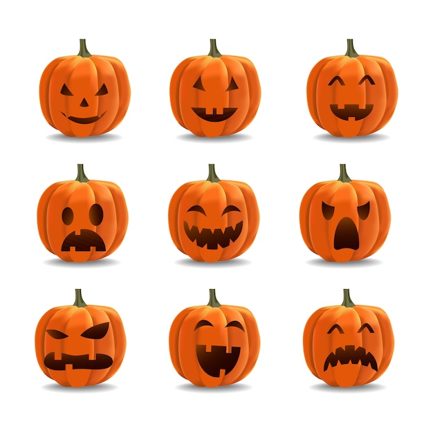 Vettore insieme dell'emoticon della zucca di halloween