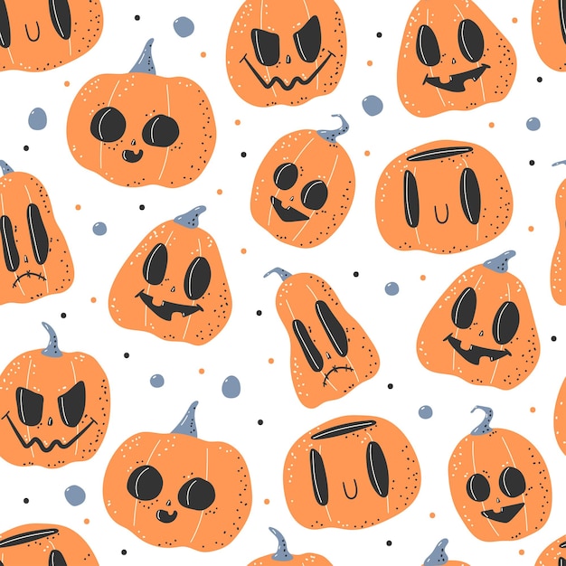 Halloween pumpkin face vector cartoon seamless pattern on a white background for wallpaper wrapping packing and backdrop