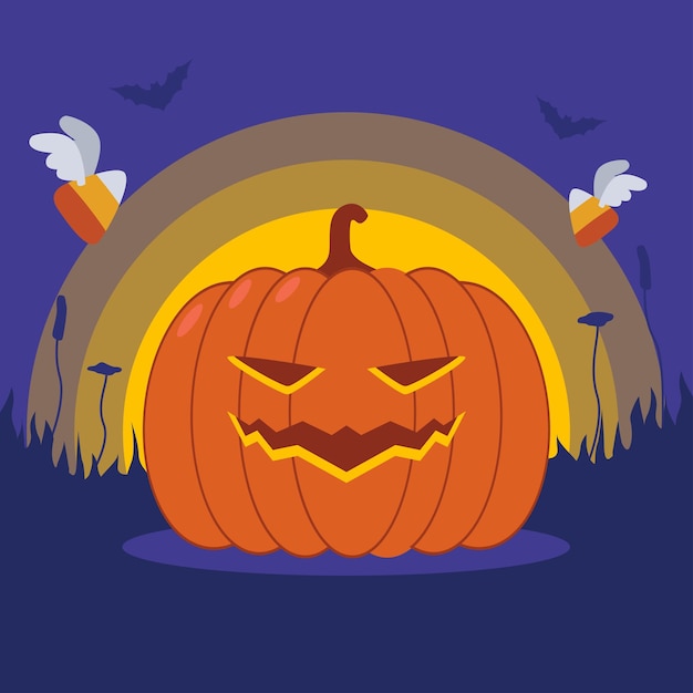 Vector halloween pumpkin in flat design stlye