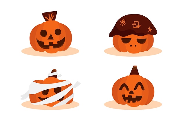 ベクトル 手描きのハロウィーン カボチャ ゴースト セット