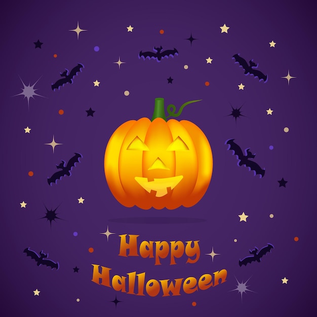 Halloween Pumpkin Greeting Card on purple background