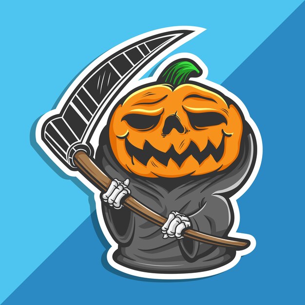 Vector halloween pumpkin of grim reaper with the sickle