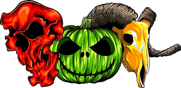 Halloween pumpkin half skull looks spooky and cool vector