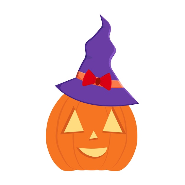 Тыква Хэллоуина в шляпе, шляпе ведьмы, милой тыкве, смешной тыкве Хэллоуина