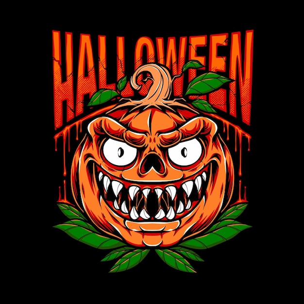 Halloween pumpkin head logo illustration