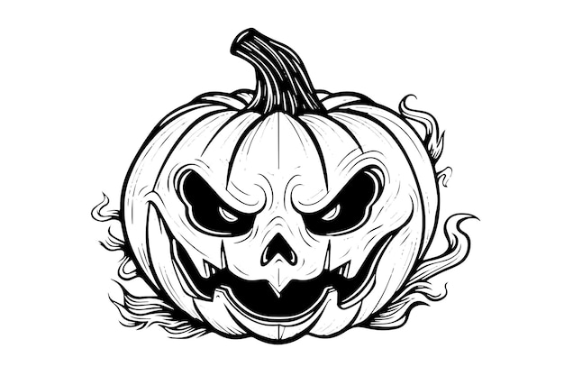 Vector halloween pumpkin head mascot engraving ink sketch hand drawn vector illustration