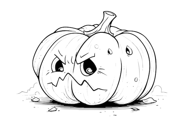 Halloween pumpkin head mascot engraving ink sketch hand drawn vector illustration