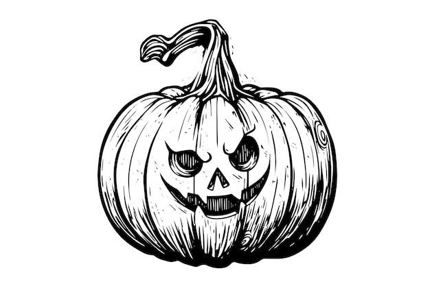 Halloween pumpkin head mascot engraving ink sketch hand drawn vector illustration