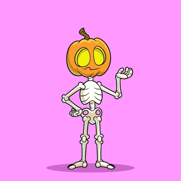 Vector halloween pumpkin head skeleton illustration