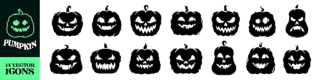 Halloween pumpkin icon set Grunge style