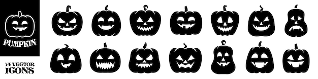 Halloween pumpkin icon set Silhouette style