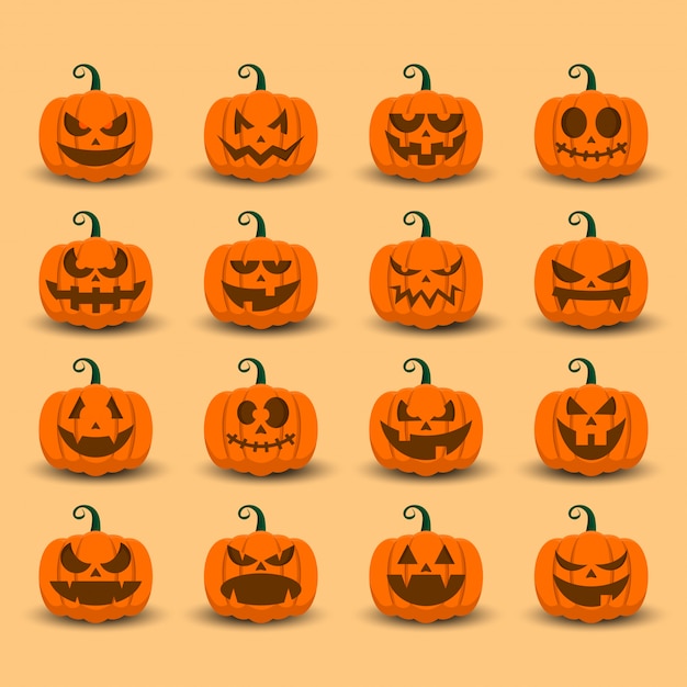 Vettore icona della zucca di halloween messa con il modello di emoji