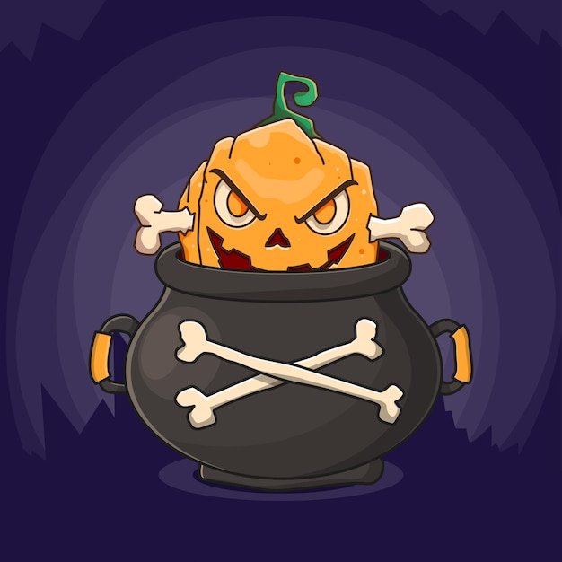 Halloween pumpkin illustration in cartoon style