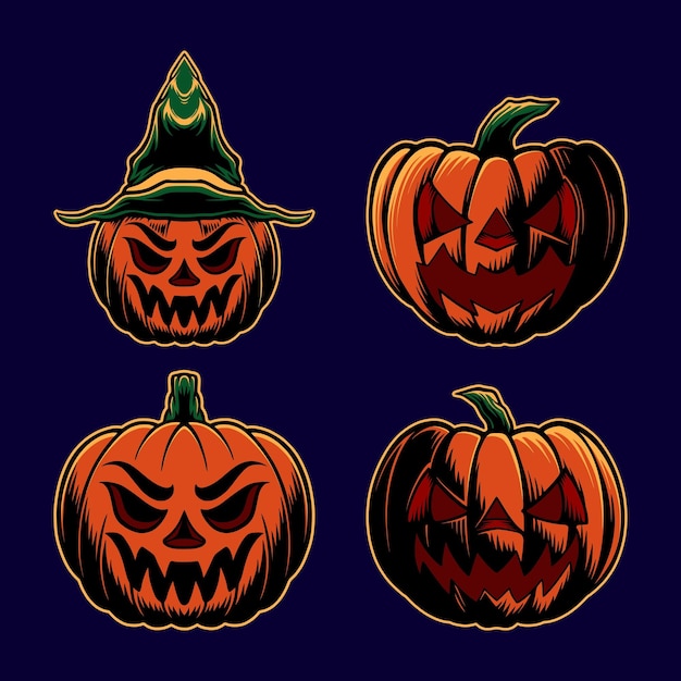 Pacchetto di scenografie vettoriali per illustrazioni di zucca di halloween