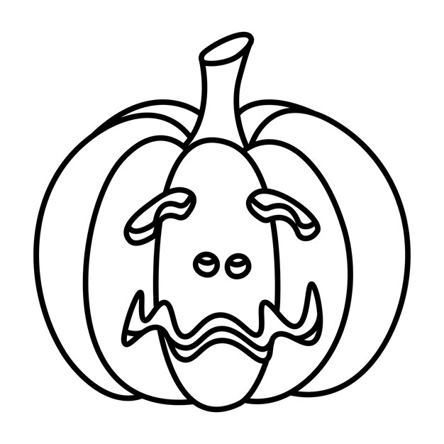Vector halloween pumpkin monster face outline