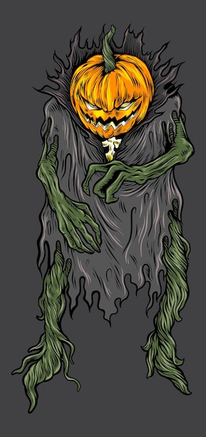 Vector halloween pumpkin monster full color