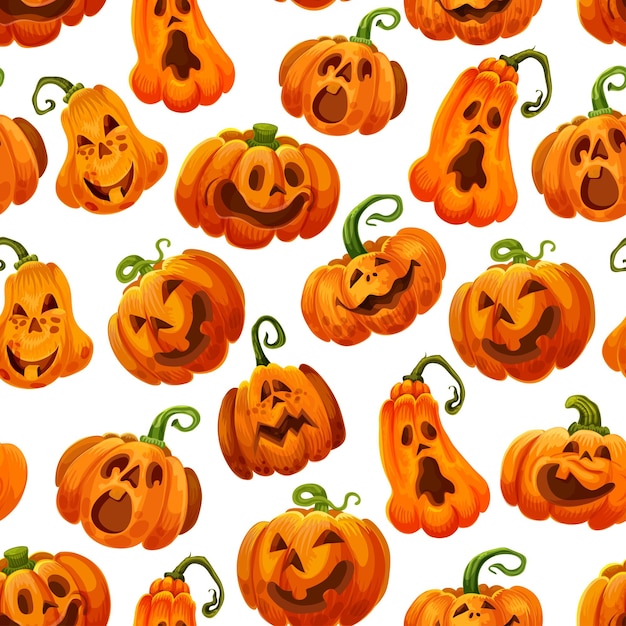 Halloween pumpkin monster lantern seamless pattern