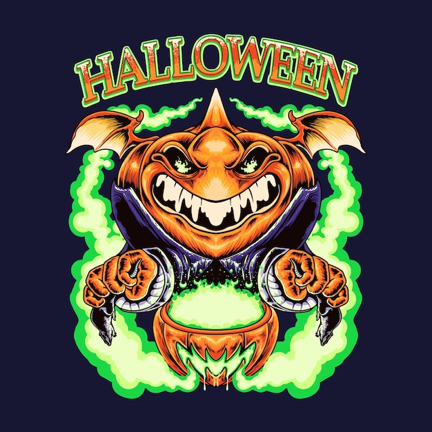 ハロウィーンのカボチャモンスターベクトルイラストTシャツのデザイン