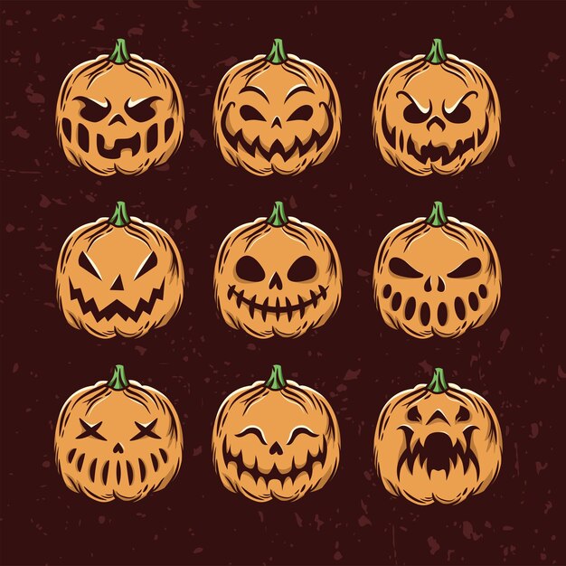 Confezione di zucca di Halloween con stile disegnato a mano