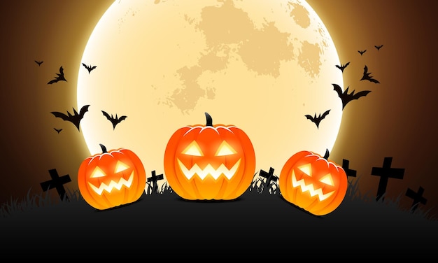 Halloween pumpkin patch in the moonlight Jack O Lantern party Horizontal banner