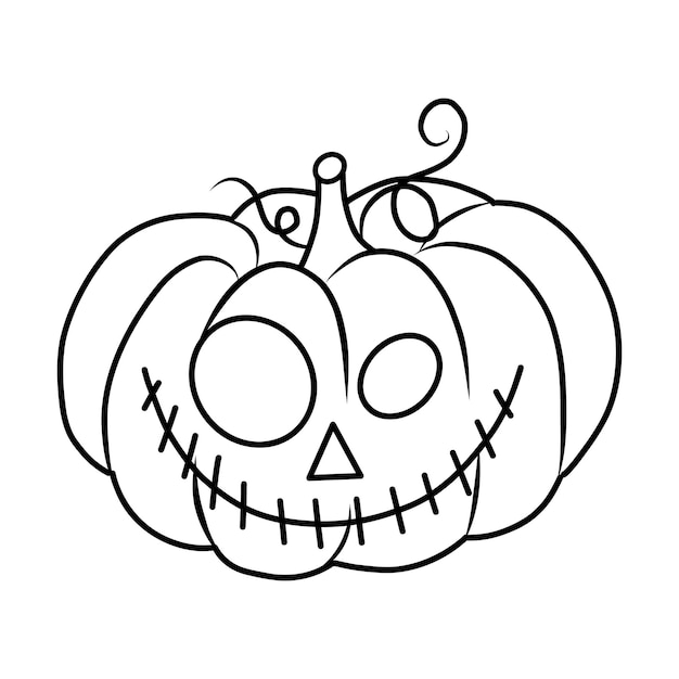 Halloween pumpkin Scary Halloween pumpkin faces Vector concept in doodle and sketch style Outline pumpkin hand draw with brush style isolated on png or transparent texture Halloween party