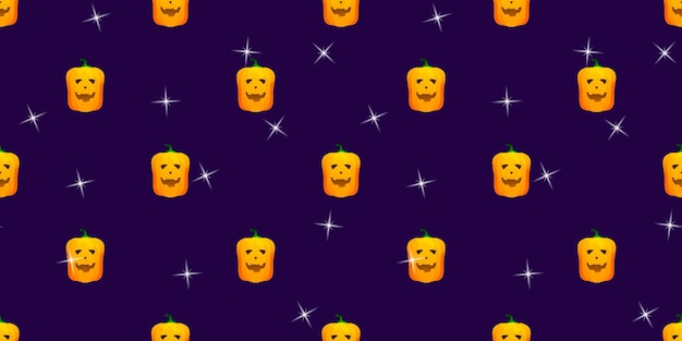 Halloween pumpkin seamless pattern Festive pumpkin on dark background Vector illustration for design invitation wrapping paper banner advertisement promotion Halloween concept