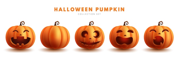 Halloween pumpkin set vector design Pumpkins squash and lantern collection isolate in white