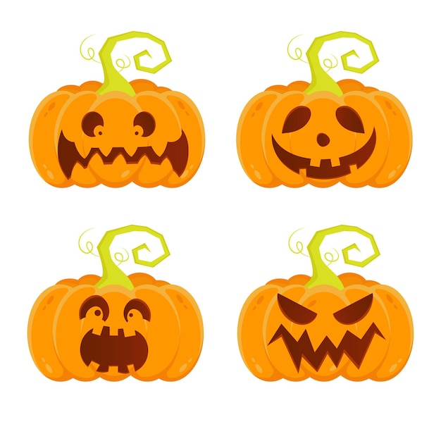 Premium Vector | Halloween pumpkin set with different faces.