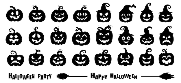 Halloween pumpkin silhouette set vector illustration