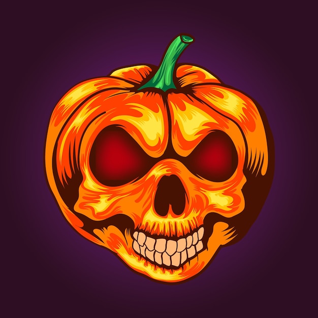 Halloween pumpkin skull vector design colorful illustration