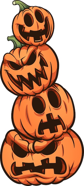 Halloween pumpkin stack with different expressions.   clip art illustration.