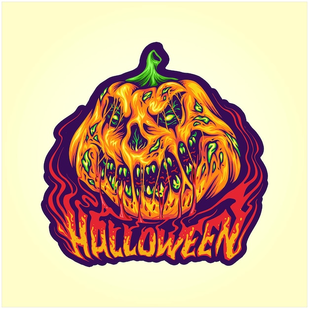 Vector halloween pumpkin terror horrifying nightmare fruit illustrations