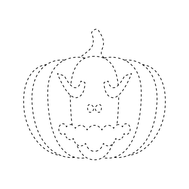 Vector halloween pumpkin tracing worksheet for kids