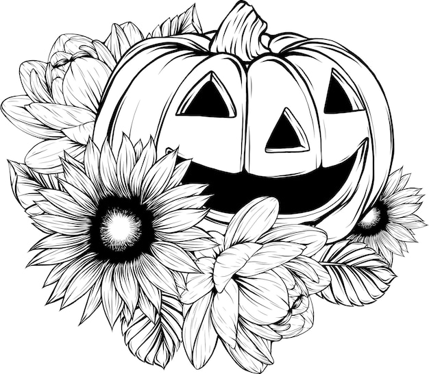 Halloween pumpkin Vector illustration Thin line art icon on white background Cartoon style