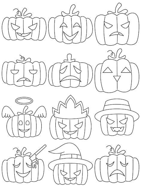 Halloween pumpkin vector set Halloween pumpkin simple cartoon style
