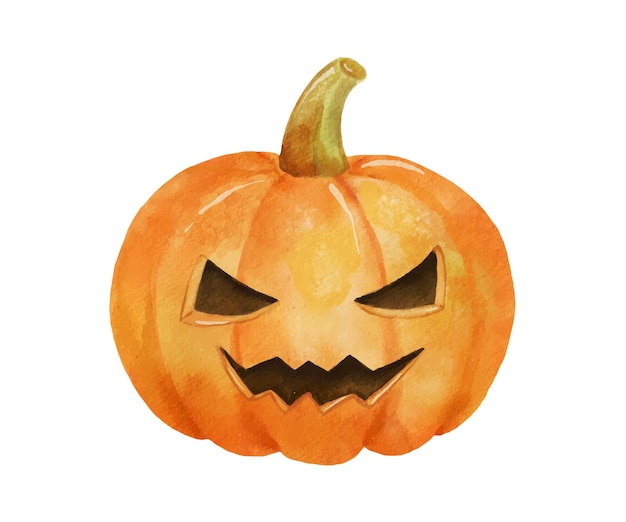 Zucca di halloween. disegno ad acquerello isolato su bianco.