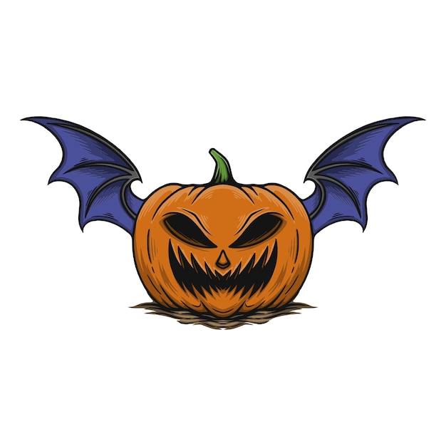 Halloween pumpkin wings bat vector illustration