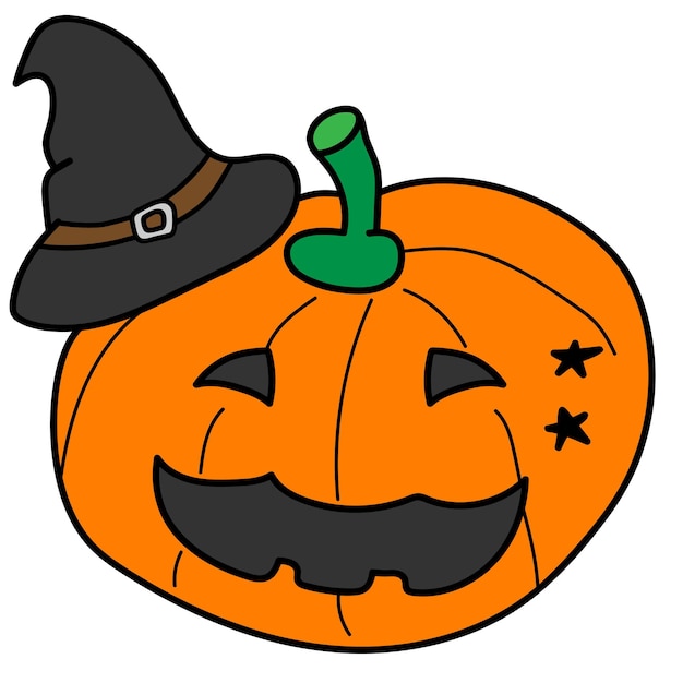 Halloween pumpkin with happy face on black background Vector cartoon Illustration