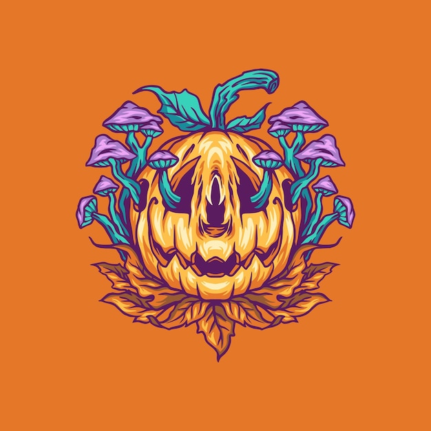 Halloween pumpkin with mushroom illustration