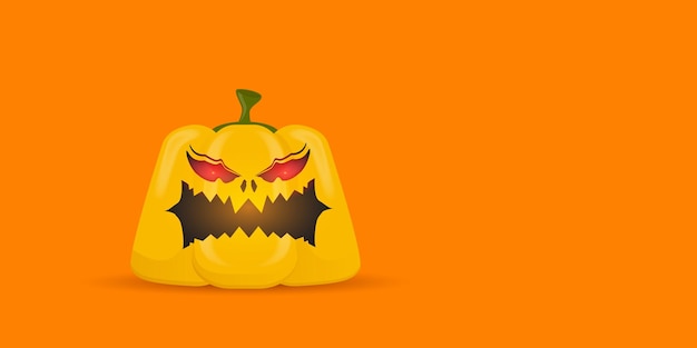 Halloween pumpkin with scary face banner design template