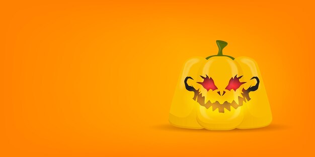 Halloween pumpkin with scary face banner design template