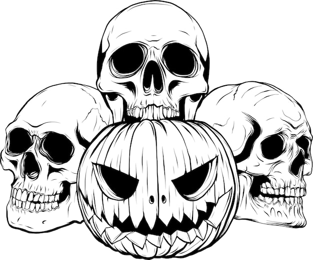 Vector halloween pumpkin with skulls vector illustration art