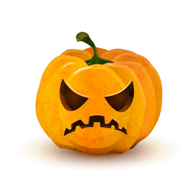 Halloween pumpkin with terrible face isolated on white