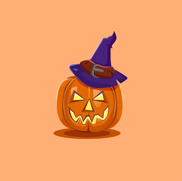 Halloween pumpkin with witch hat vector illustration