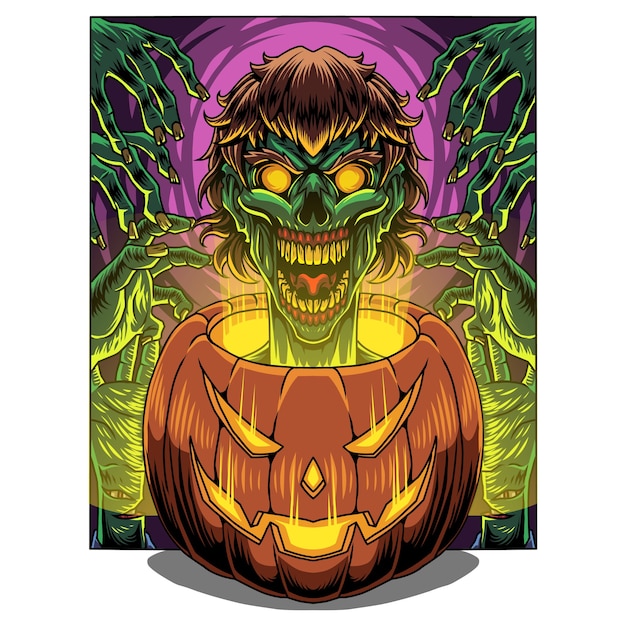 halloween pumpkin with zombie head