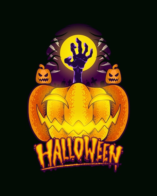 Vector halloween pumpkin zombie hand illustration hand drawing template design