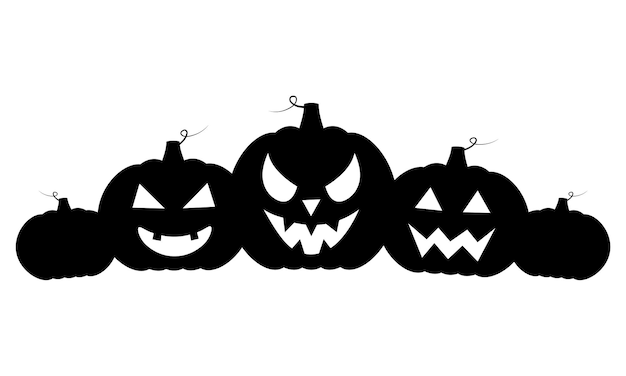 Halloween pumpkins black silhouette isolated jack lantern vector illustration