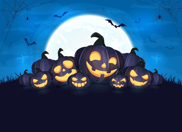 Halloween Pumpkins on Blue Background