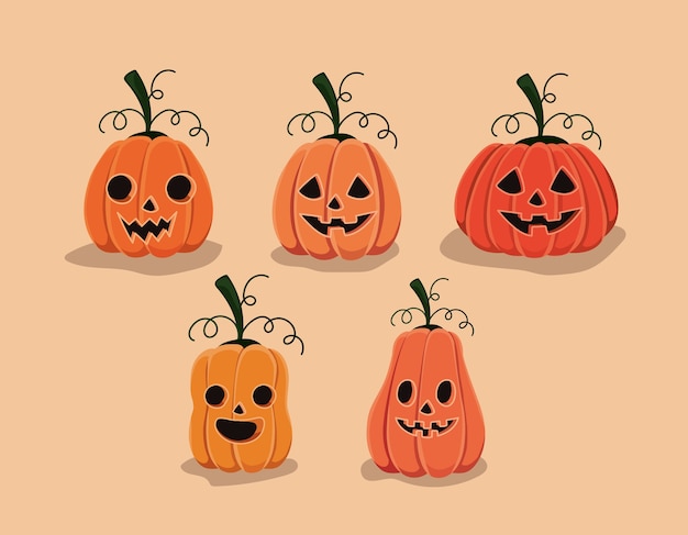 Halloween pumpkins cartoon set design, Holiday and scary theme