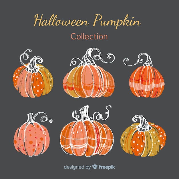 Halloween pumpkins collection in hand drawn style